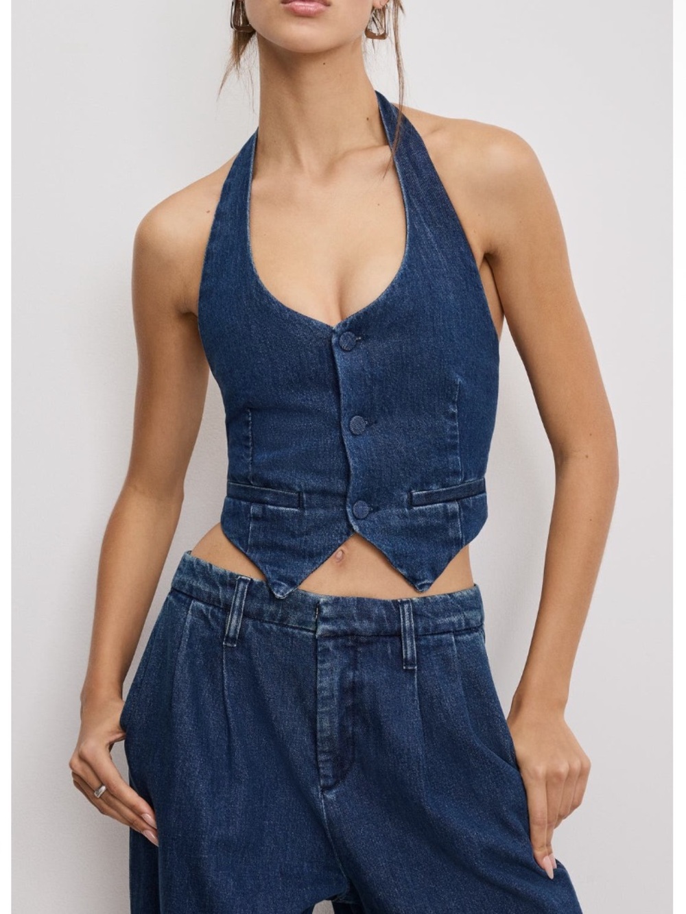 Good American Denim Halter Button Front Adjustable Back Vest new size medium